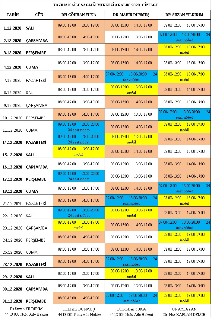 Çalışma Saatlerimiz